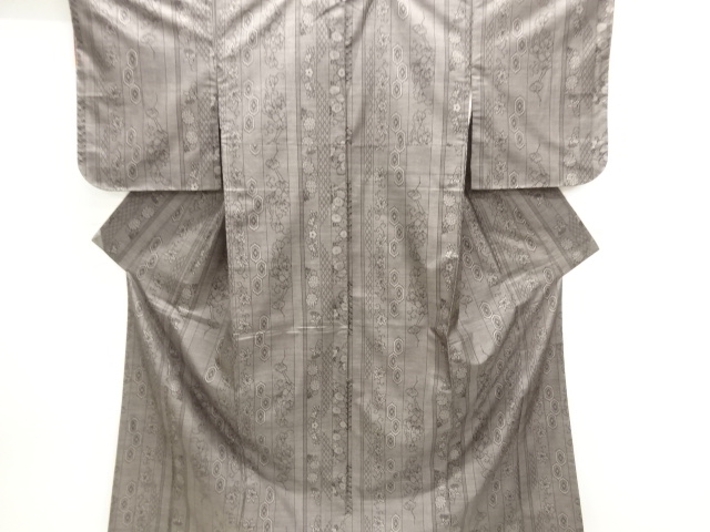 JAPANESE KIMONO / UNUSED / SILK / DORO OSHIMA TSUMUGI / WOVEN STRIPE & FLOWERS & CLASSICAL PATTERN